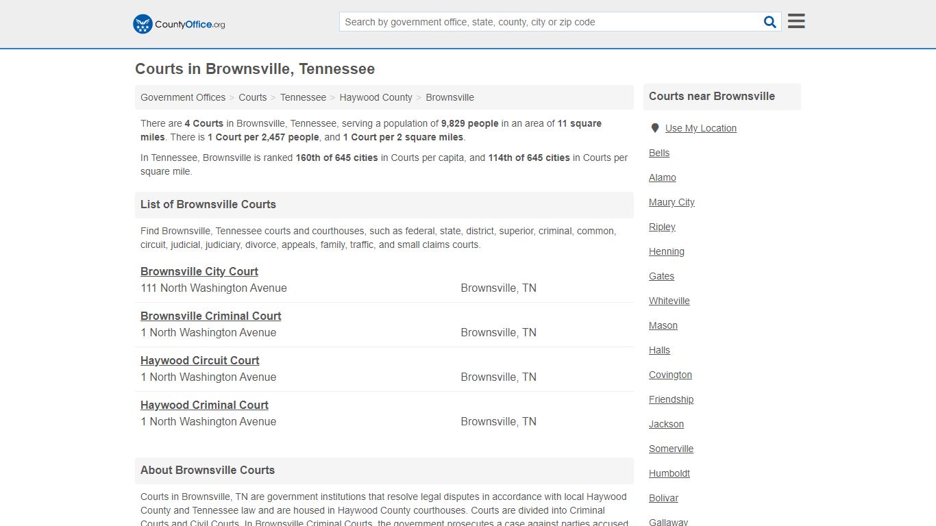 Courts - Brownsville, TN (Court Records & Calendars) - County Office